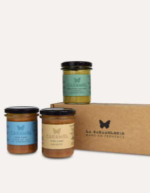 coffret exquis crème de pistache, caramel fleur de sel et caramel citron