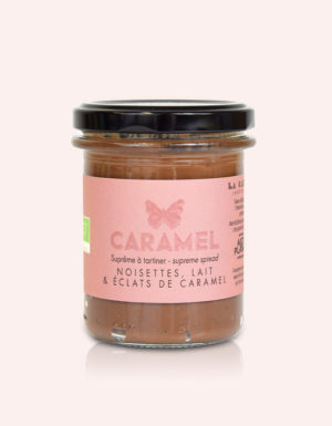 Pâte à tartiner noisette, lait et éclats de caramels